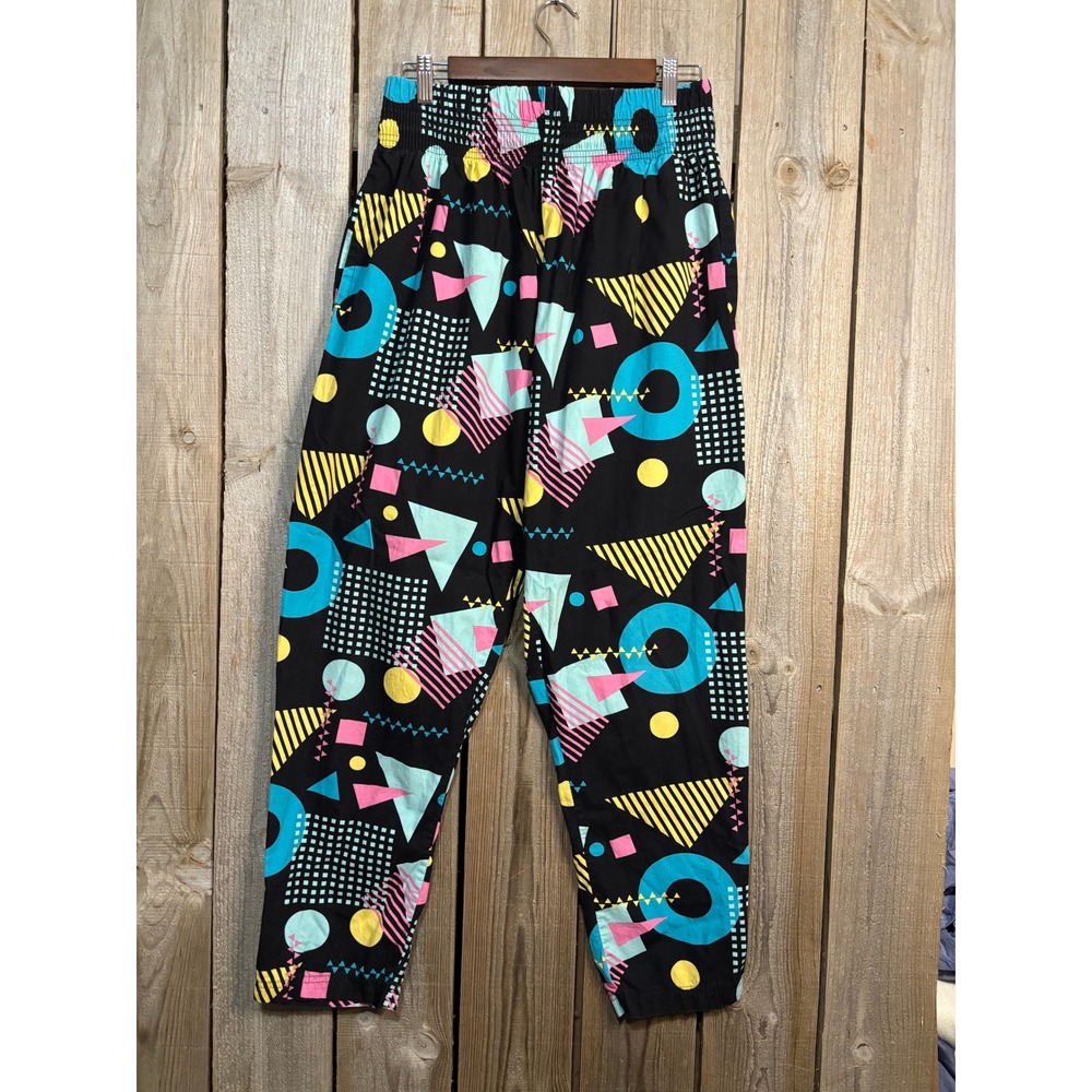 Super Massive Mens Geometric Memphis Print Jogger Pants Black Neon 80s Retro M